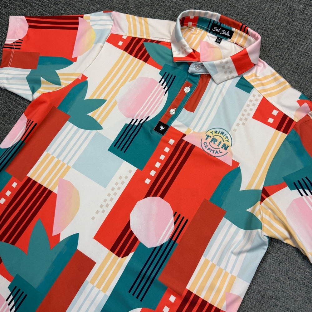 Bad Birdie Polo Shirt Mens L Multicolor Geometric Trinity Capital Gofl